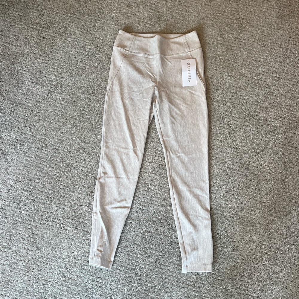 Athleta Delaney Skyline Textured Tight Cream Ankle Leggings